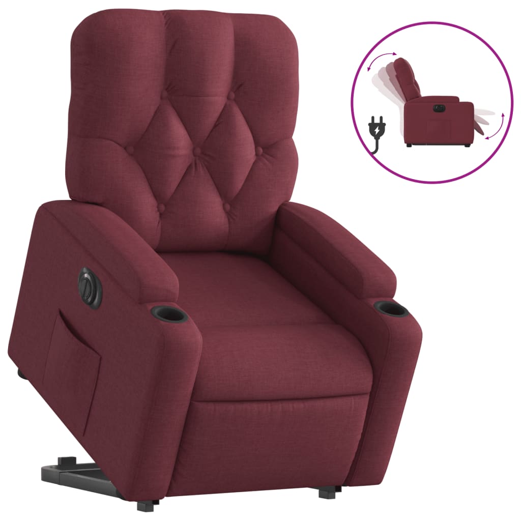 vidaXL Poltrona reclinável elevatória elétrica tecido vermelho-tinto
