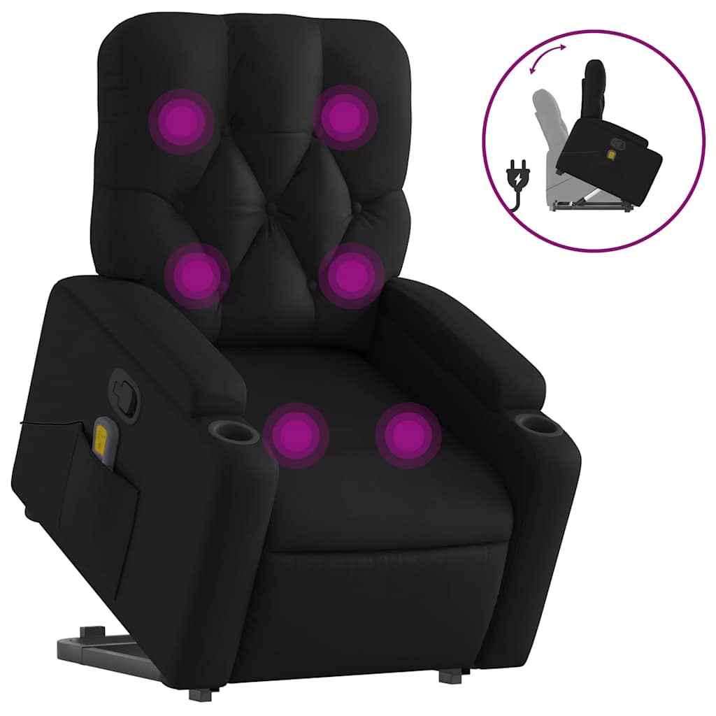 vidaXL Poltrona massagens reclinável elevatória couro artificial preto