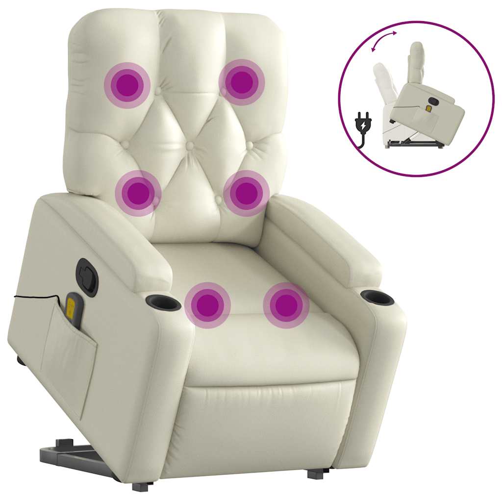 vidaXL Poltrona reclinável de massagens couro artificial cor creme
