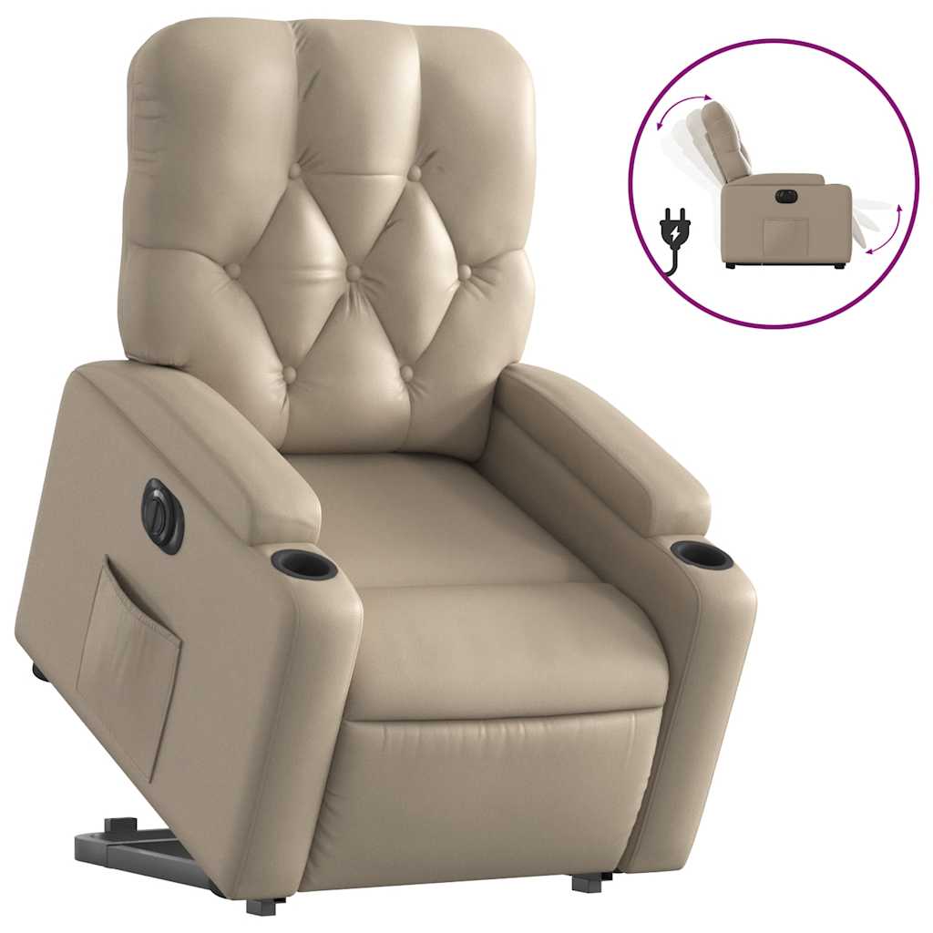 vidaXL Poltrona reclinável elevatória elétrica couro artif. cappuccino