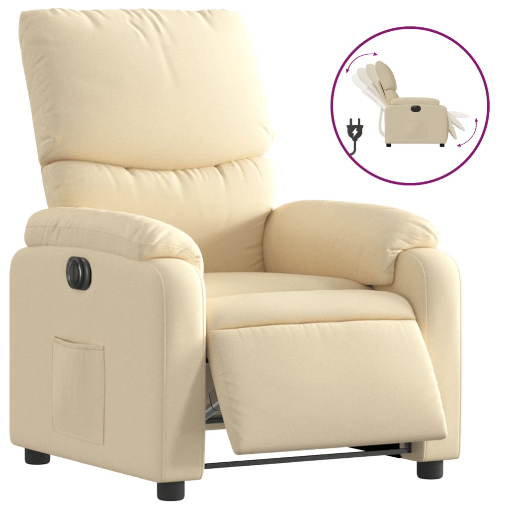 vidaXL Poltrona reclinável elétrica tecido cor creme