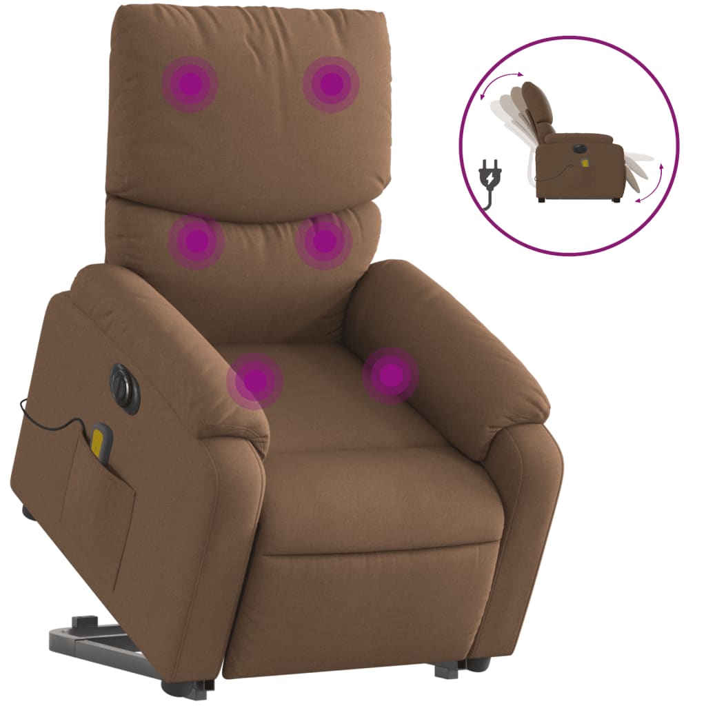 vidaXL Poltrona elétrica elevatória massagens tecido castanho