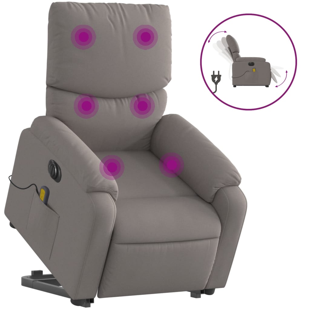 vidaXL Poltrona elétrica elevatória massagens tecido cinza-acastanhado
