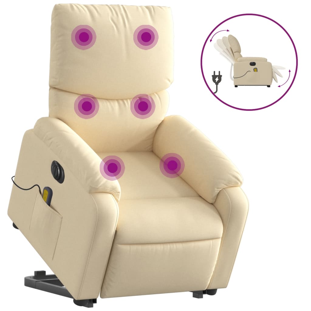vidaXL Poltrona elétrica elevatória massagens tecido creme