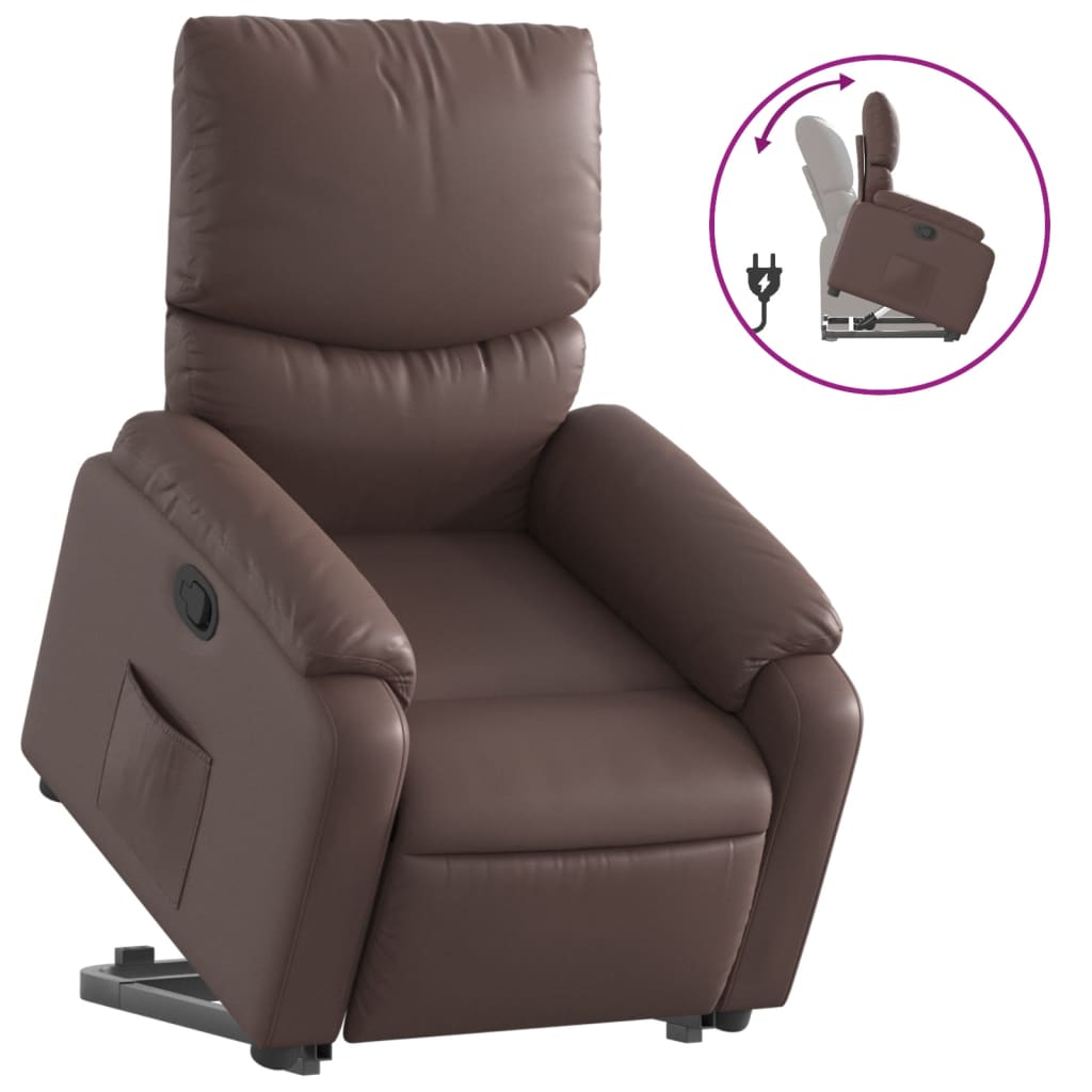 vidaXL Poltrona reclinável elevatória couro artificial castanho