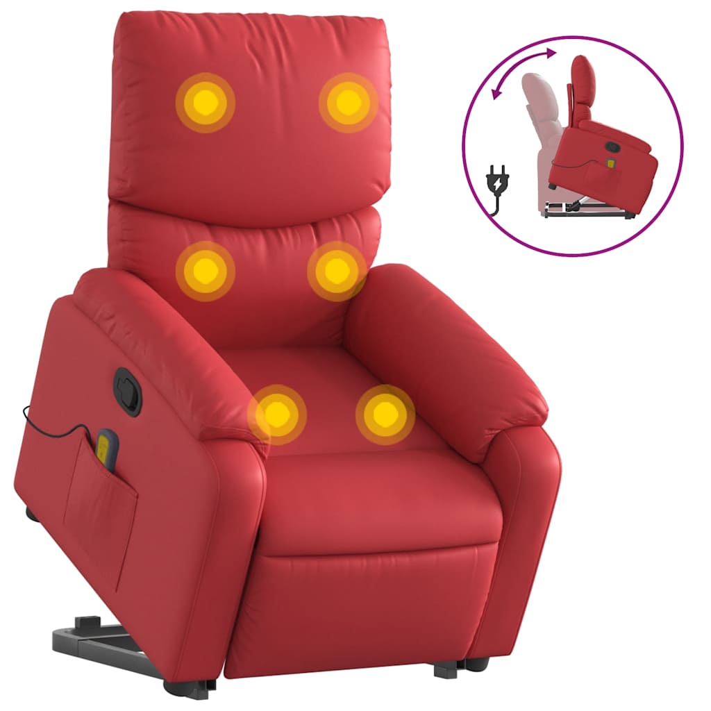 vidaXL Poltrona massagens reclinável elevatória couro artif. vermelho