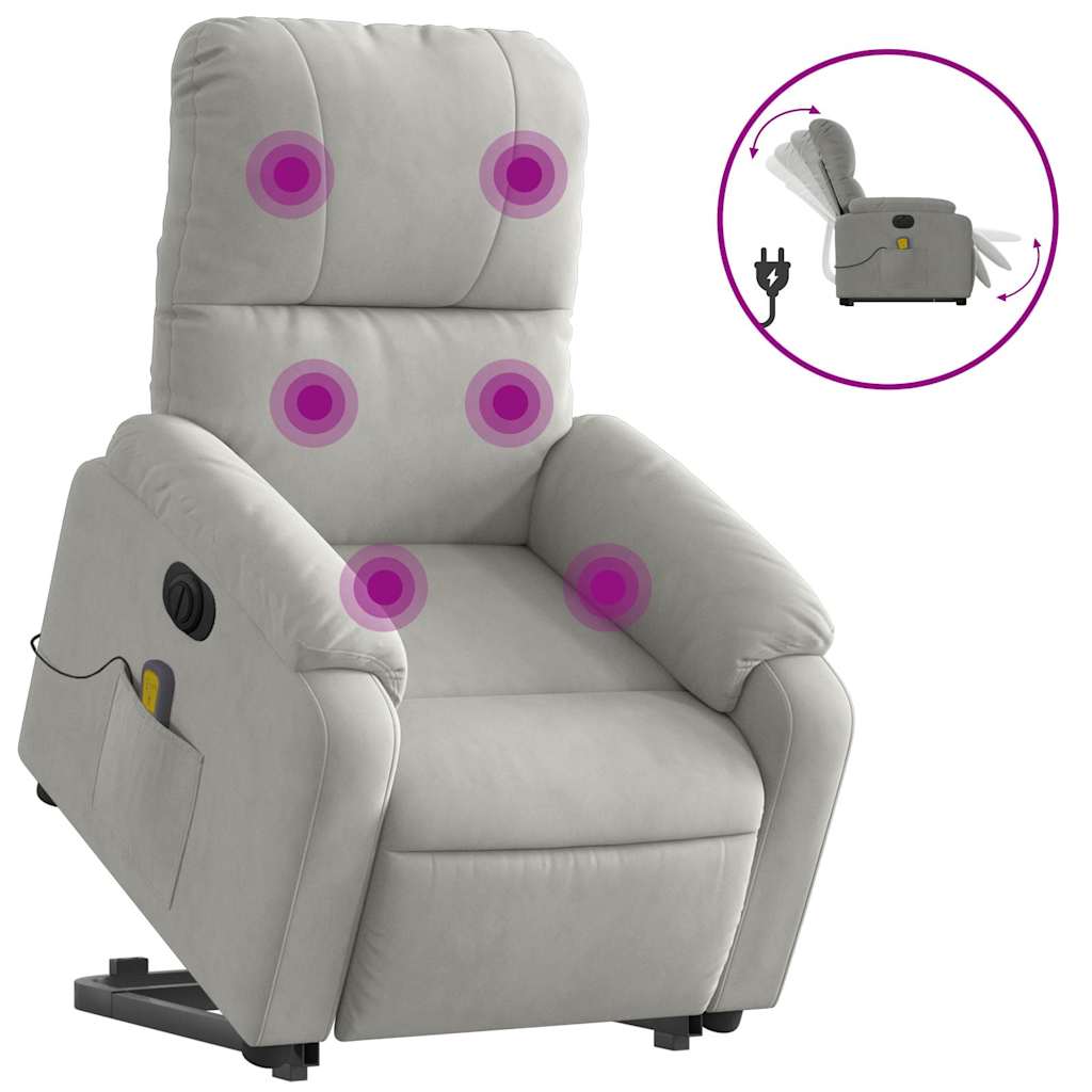 vidaXL Poltrona massagens elétrica elevatória microfibra cinza-claro