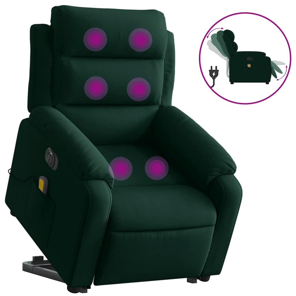 vidaXL Poltrona massagens elevatória elétrica veludo verde-escuro