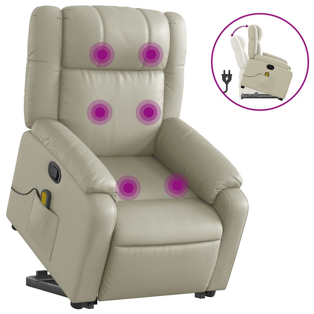 vidaXL Poltrona reclinável de massagens couro artificial cor creme