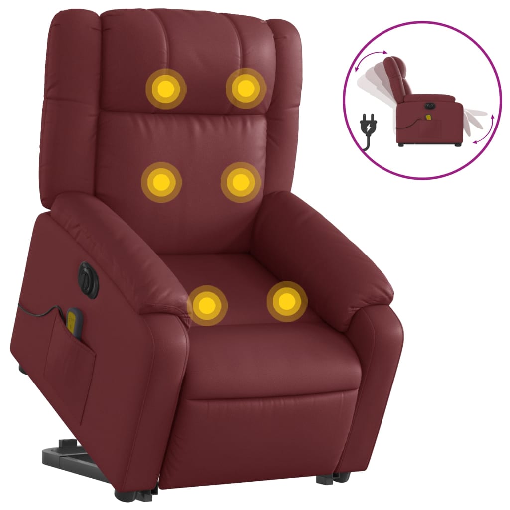vidaXL Poltrona reclin. elevatória elétrica couro artif vermelho-tinto