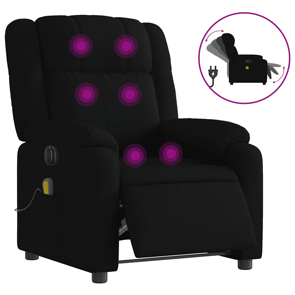 vidaXL Poltrona reclinável de massagens elétrica tecido preto