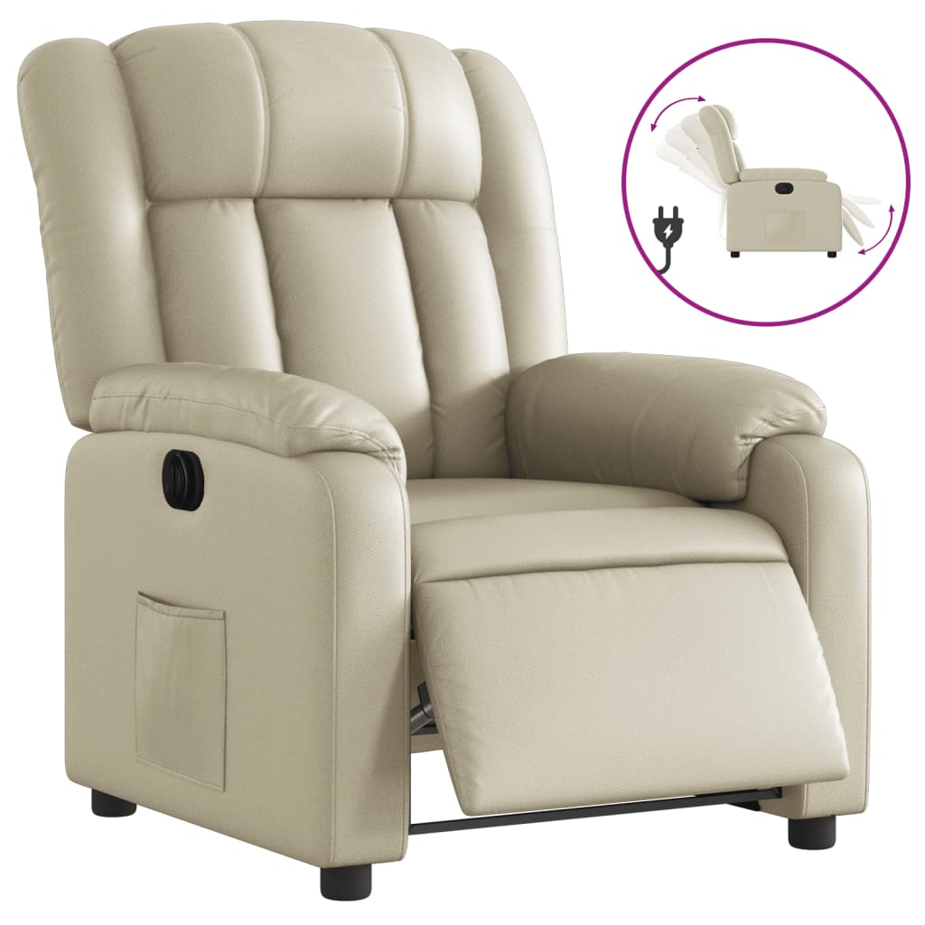 vidaXL Poltrona reclinável elétrica couro artificial cor creme