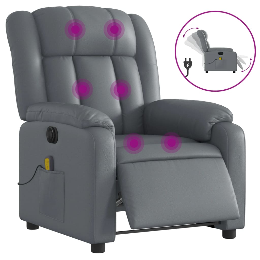 vidaXL Poltrona massagens reclinável elétrica couro artif. cinzento
