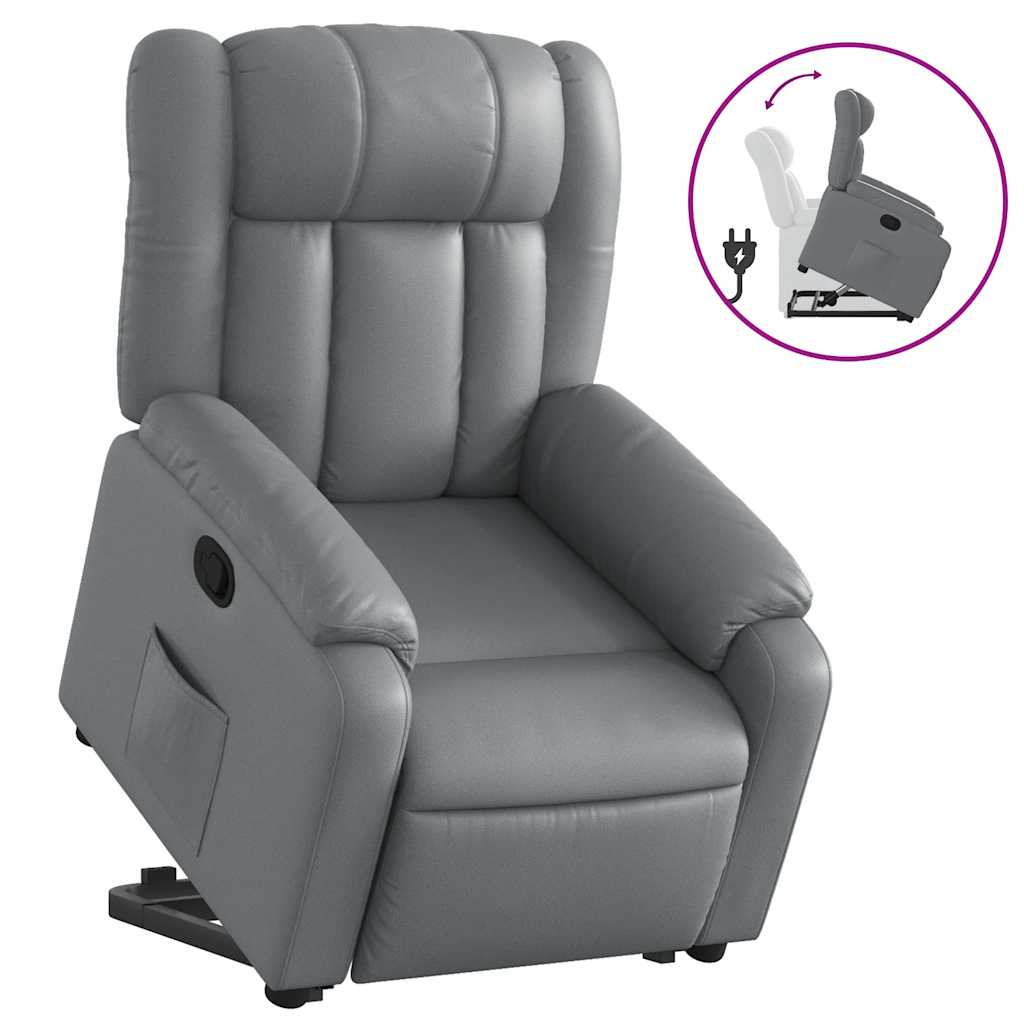 vidaXL Poltrona reclinável elevatória couro artificial cinzento