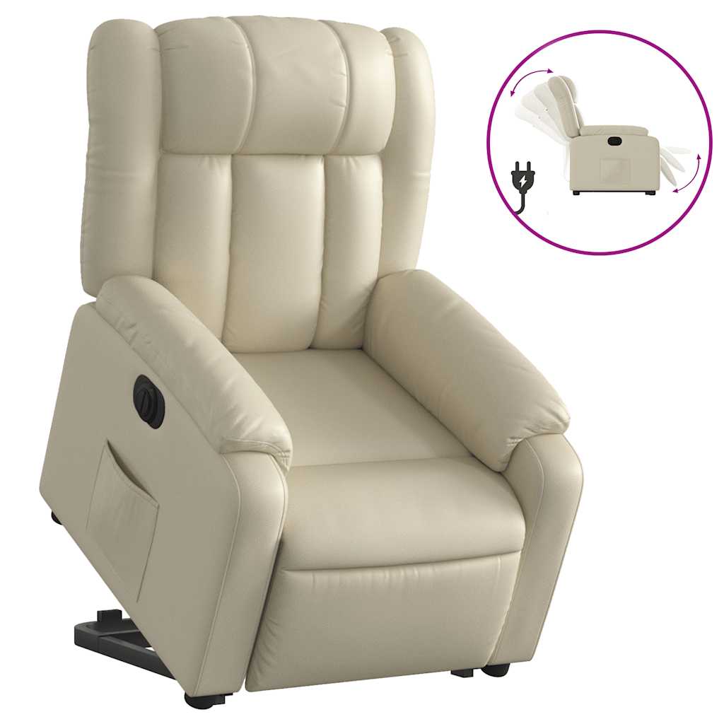 vidaXL Poltrona reclinável elevatória elétrica couro artificial creme
