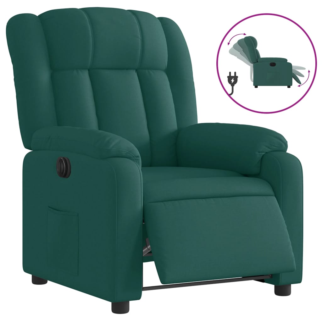 vidaXL Poltrona elétrica reclinável tecido verde-escuro