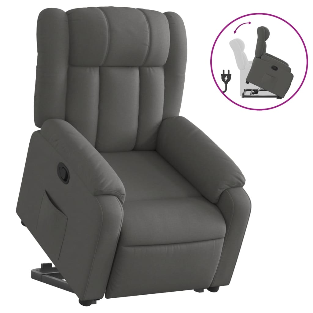 vidaXL Poltrona reclinável elevatória tecido cinzento-escuro