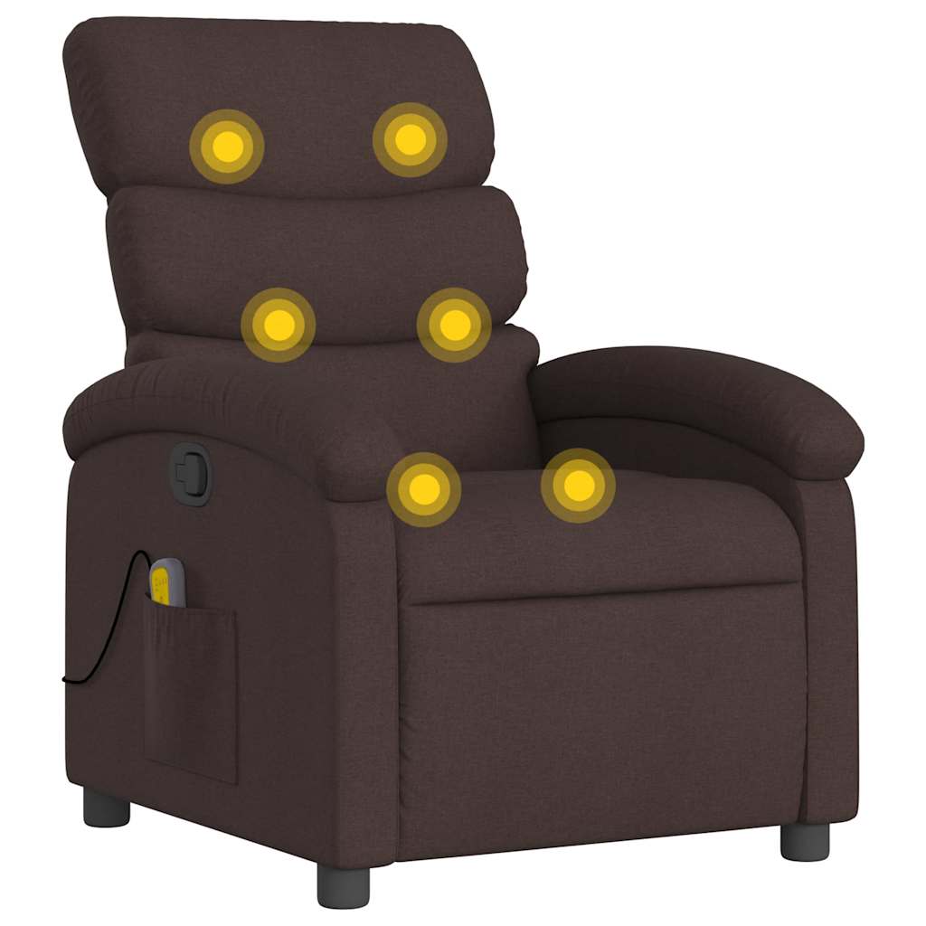 vidaXL Poltrona de massagens reclinável tecido castanho-escuro