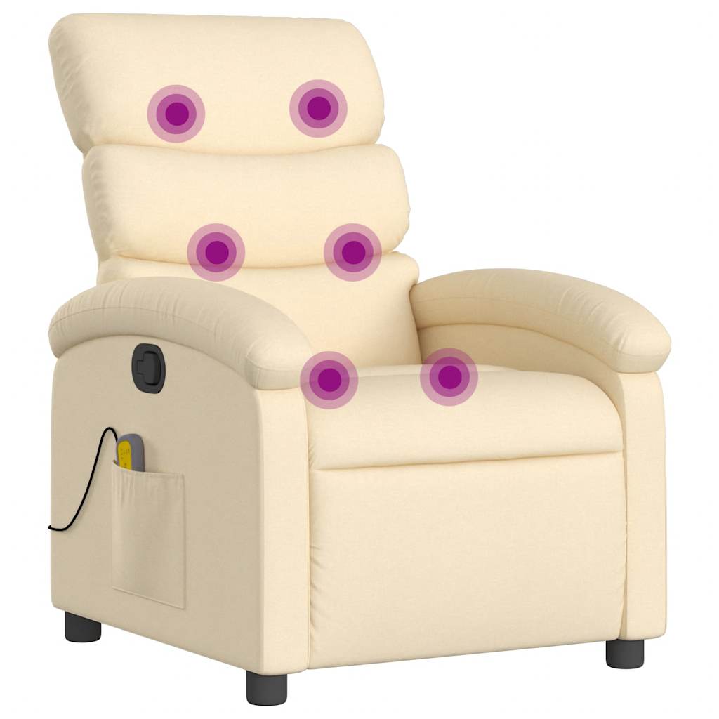 vidaXL Poltrona de massagens reclinável tecido cor creme