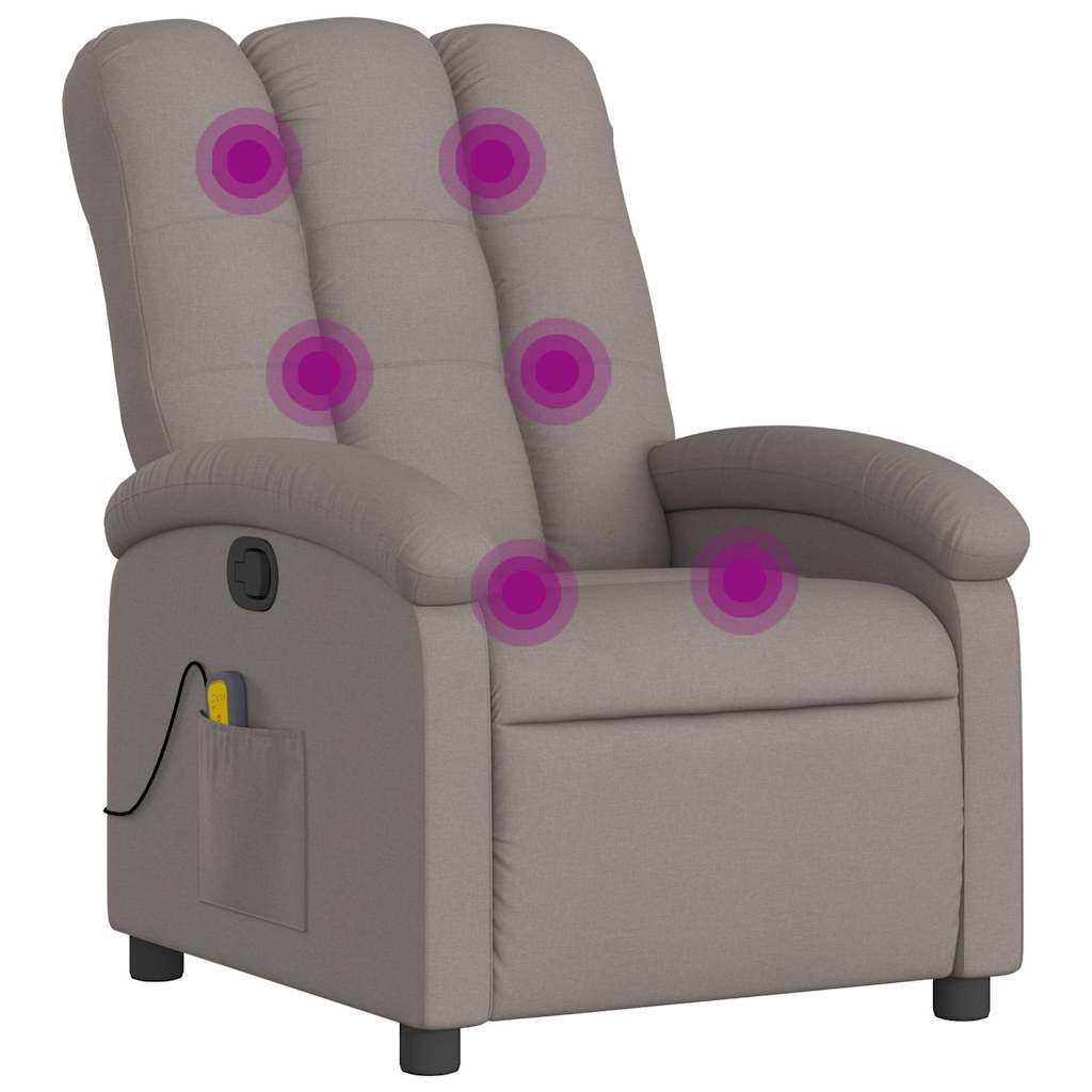 vidaXL Poltrona de massagens reclinável tecido cinzento-acastanhado