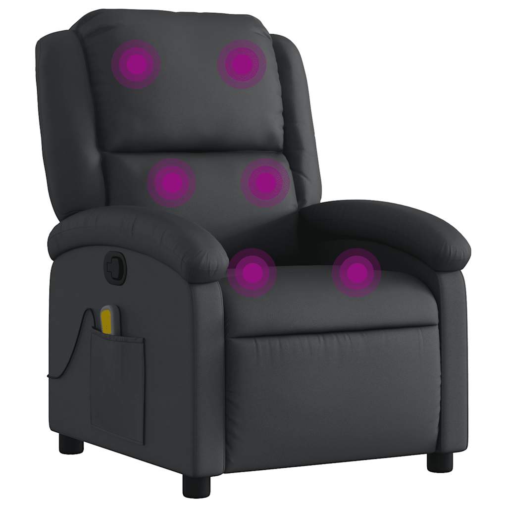 vidaXL Poltrona de massagens reclinável couro genuíno preto