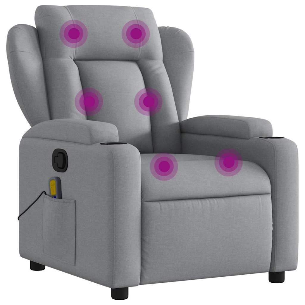 vidaXL Poltrona de massagens reclinável tecido cinzento-claro