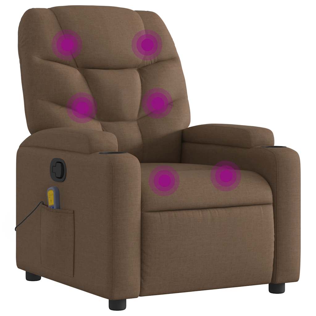 vidaXL Poltrona de massagens reclinável tecido castanho