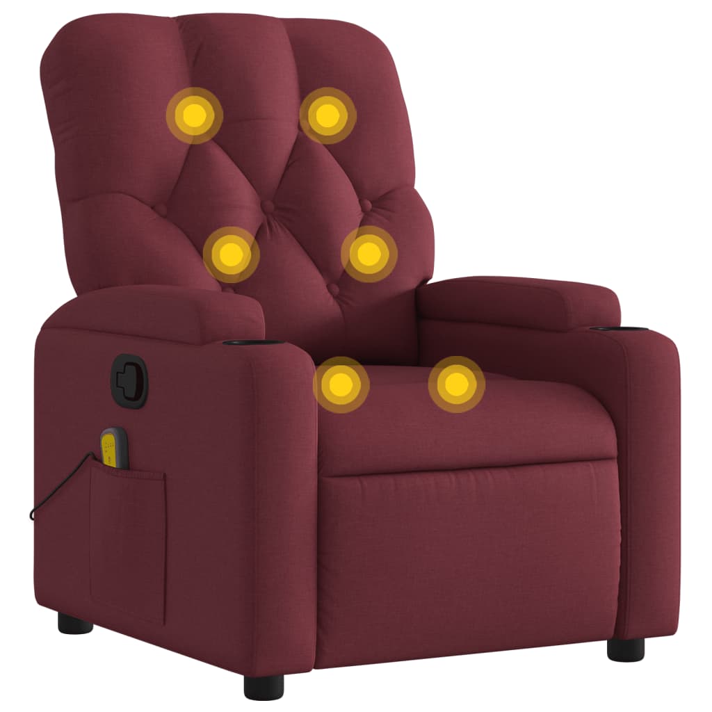 vidaXL Poltrona de massagens reclinável tecido vermelho tinto