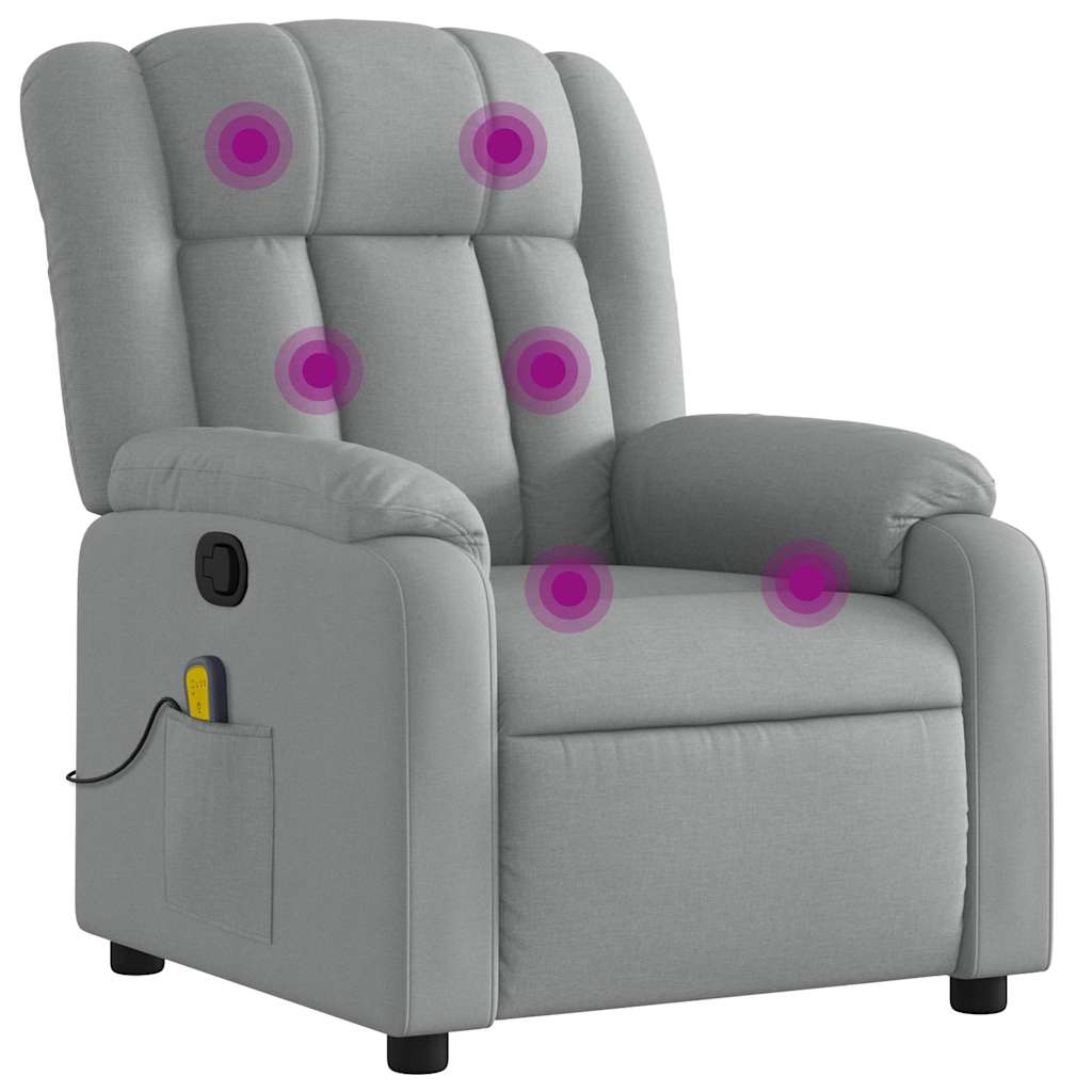 vidaXL Poltrona de massagens reclinável tecido cinzento-claro