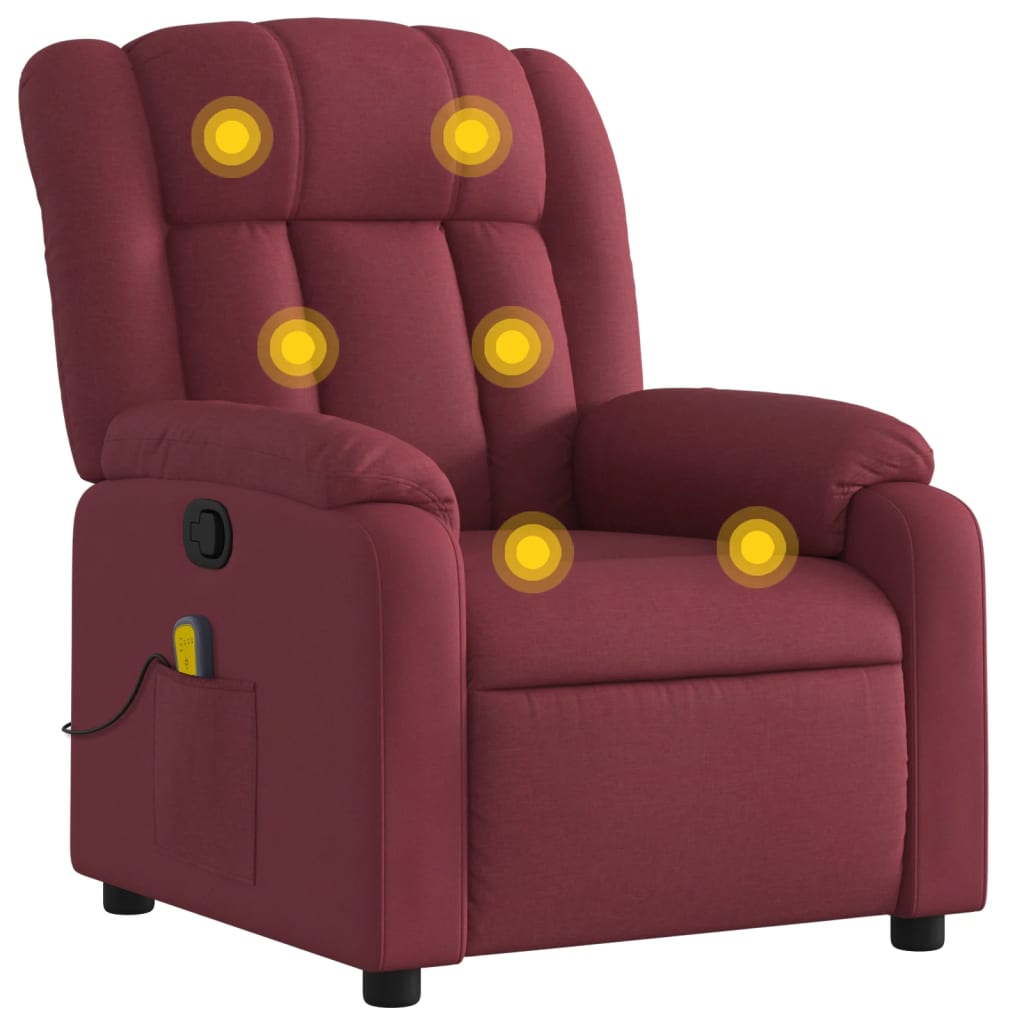vidaXL Poltrona de massagens reclinável tecido vermelho tinto