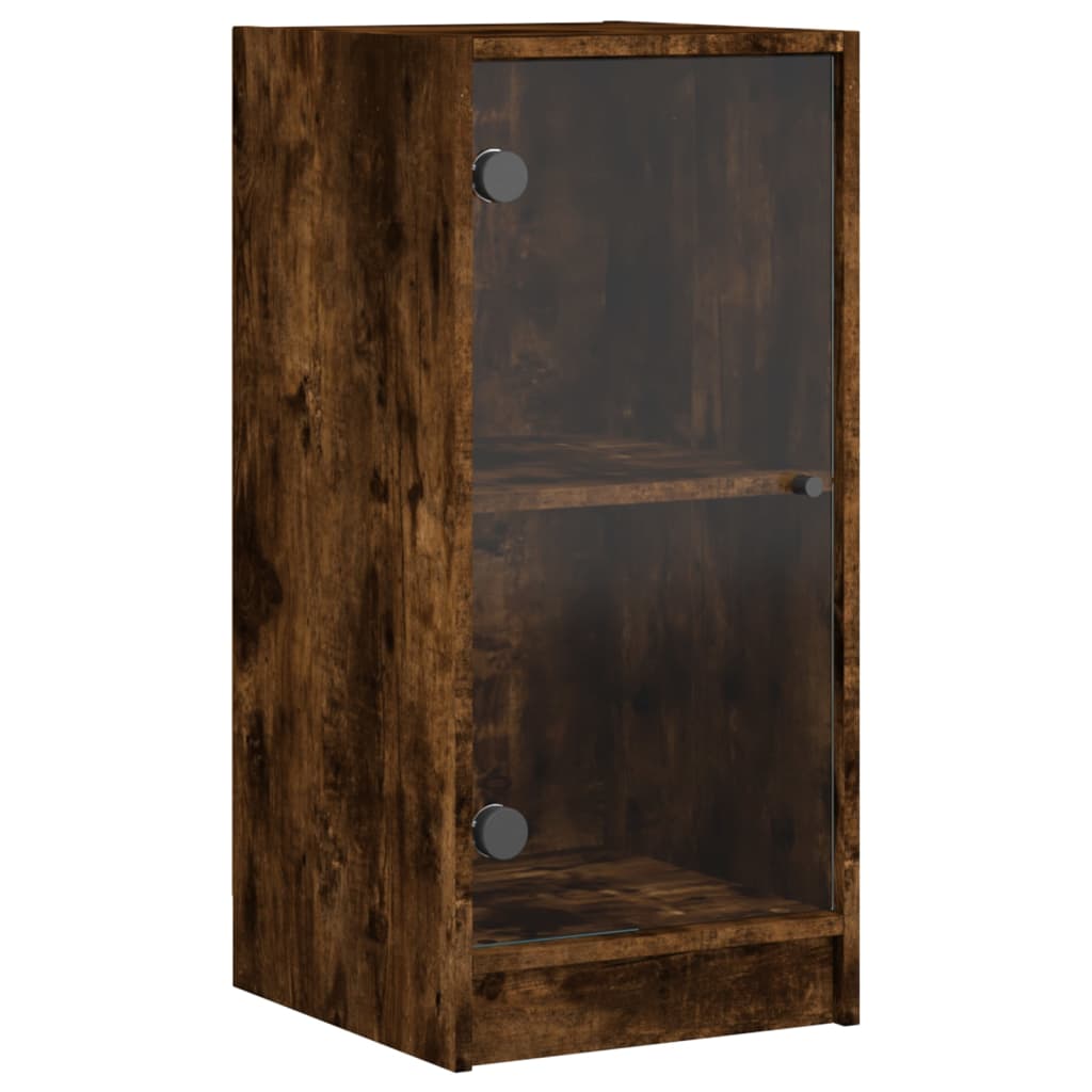 vidaXL Armário de apoio c/ portas vidro 35x37x75,5 cm carvalho fumado