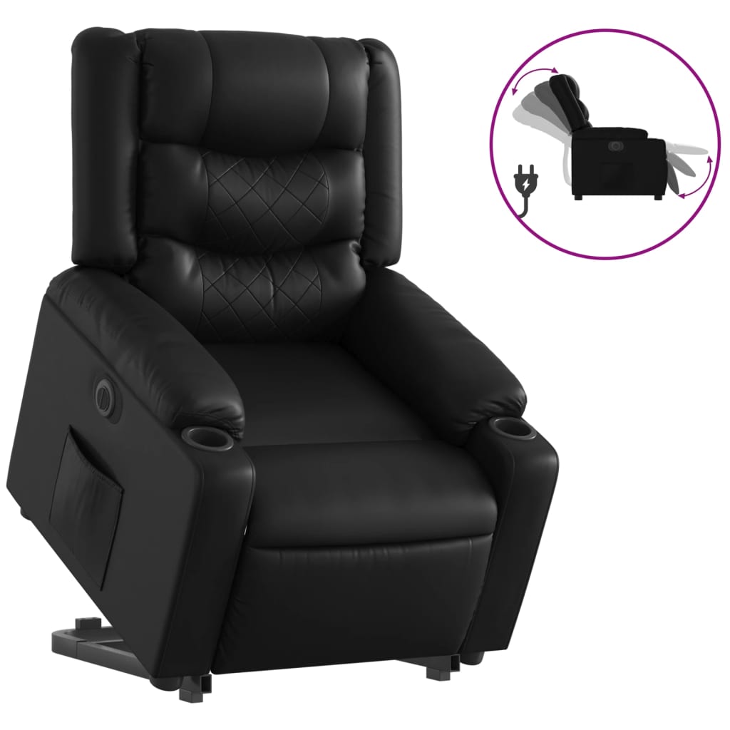 vidaXL Poltrona reclinável elevatória elétrica couro artificial preto