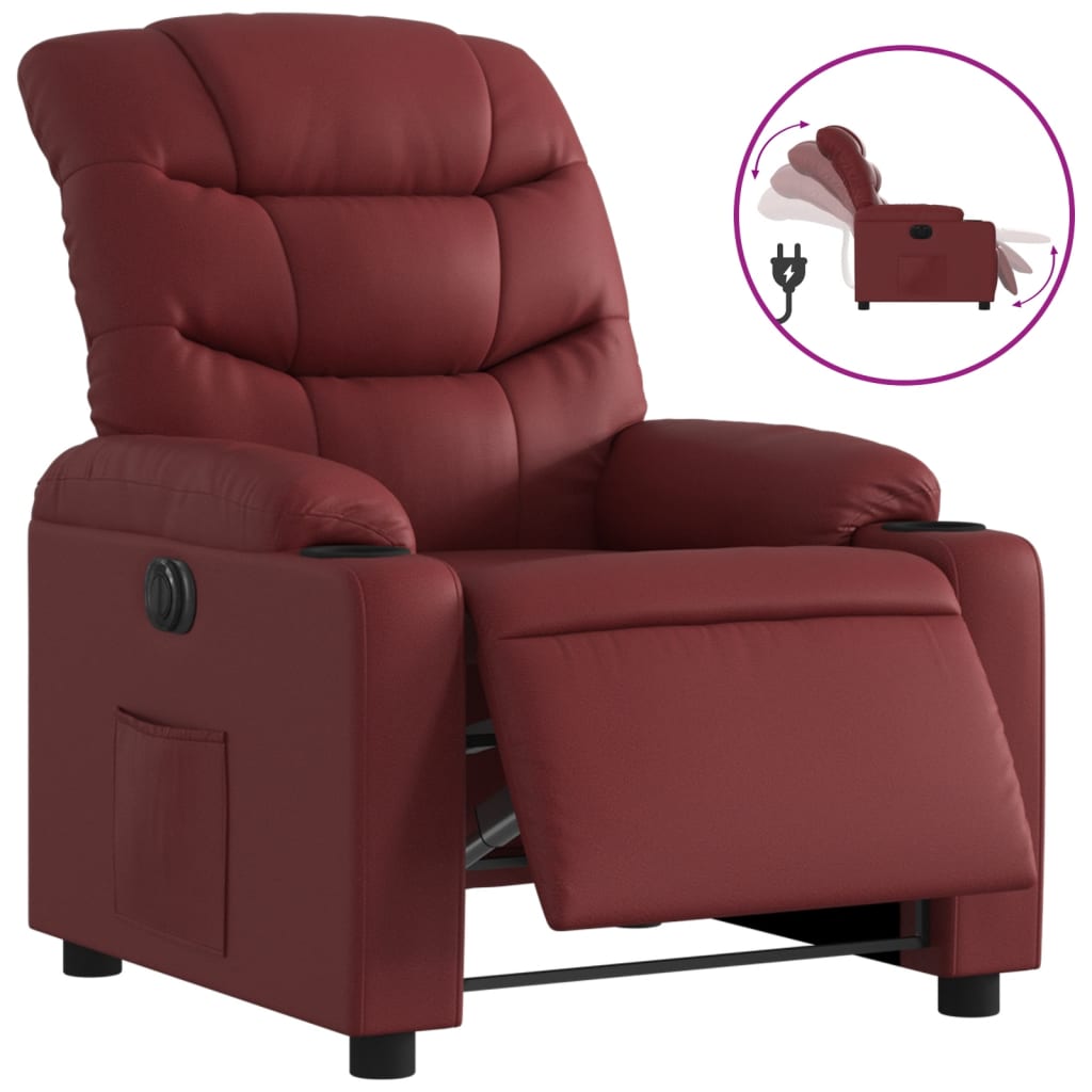 vidaXL Poltrona reclinável elétrica couro artificial vermelho tinto