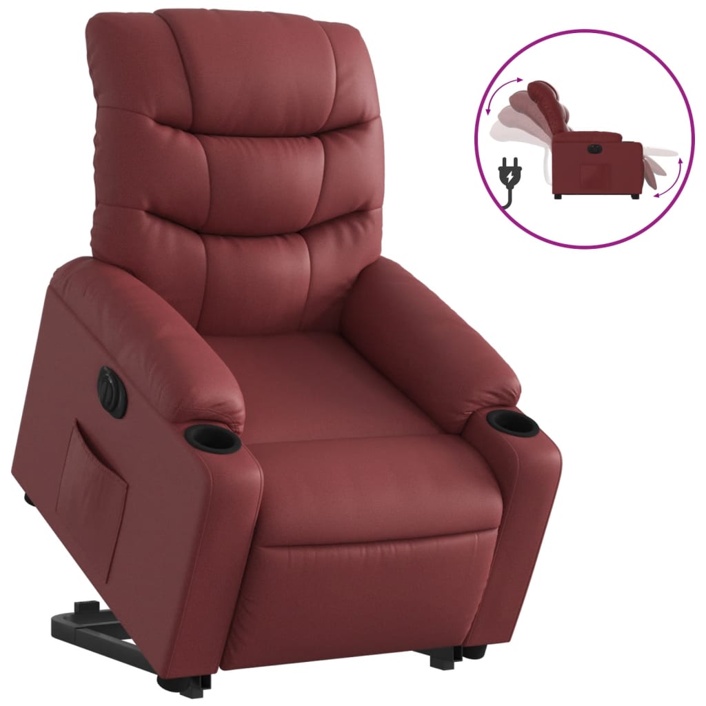 vidaXL Poltrona reclin. elevatória elétrica couro artif vermelho-tinto