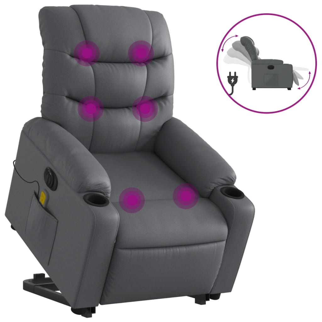 vidaXL Poltrona reclinável elevatória elétrica couro artificial cinza