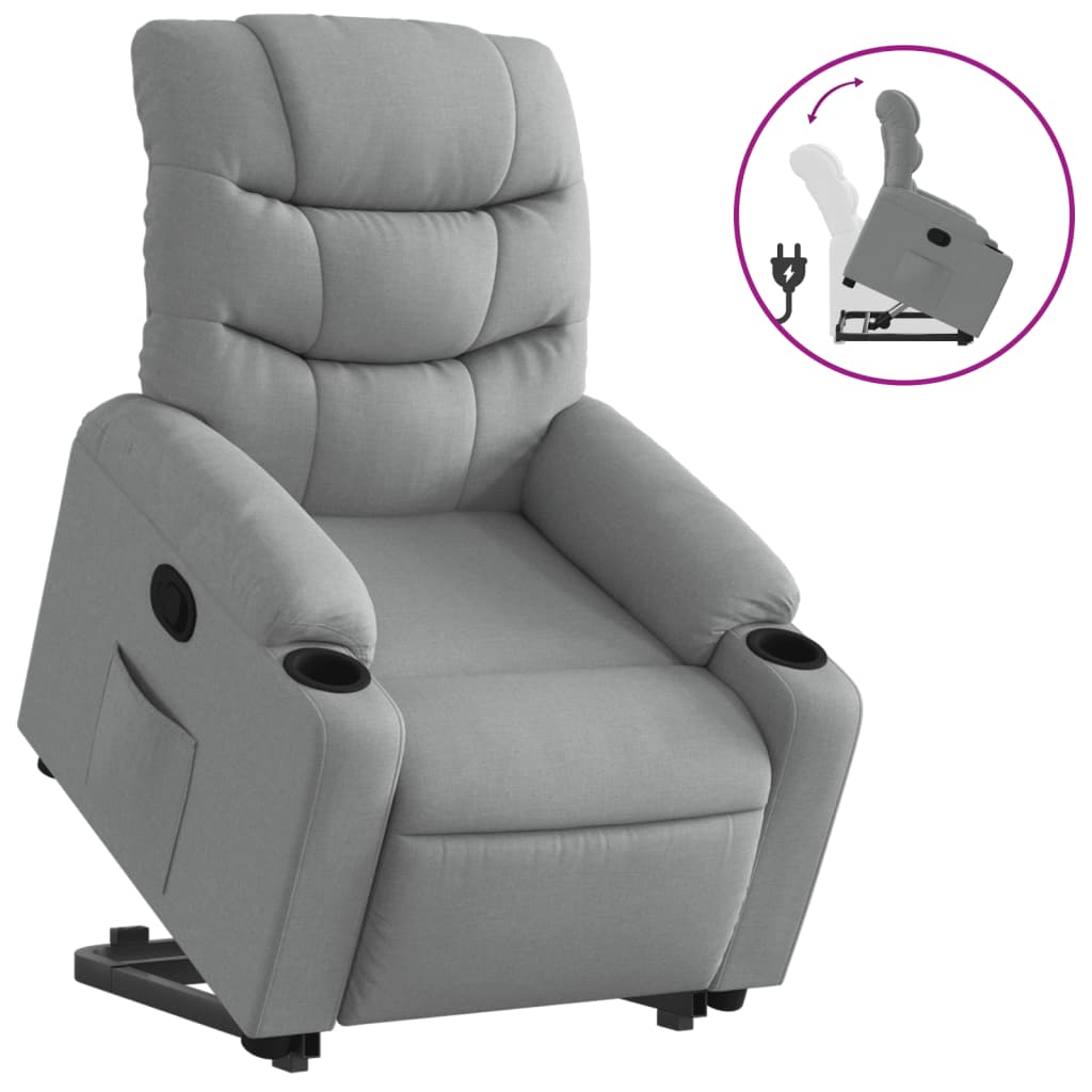 vidaXL Poltrona reclinável elevatória tecido cinzento-claro