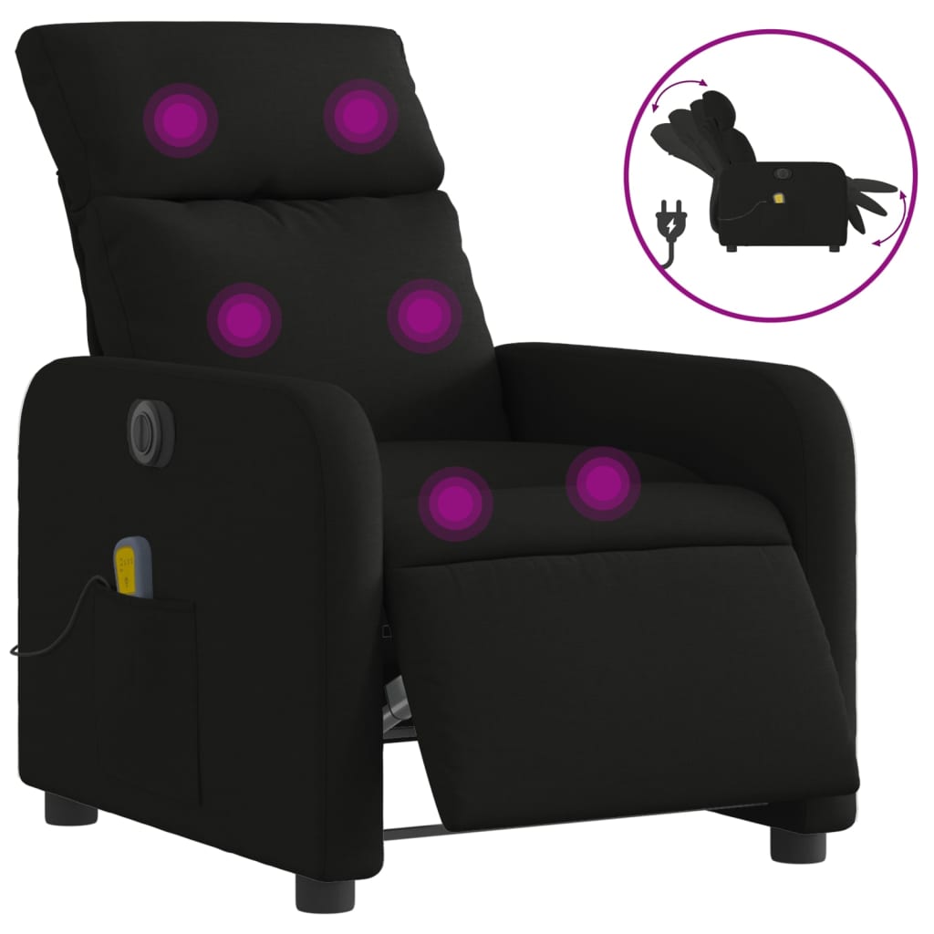 vidaXL Poltrona reclinável de massagens elétrica tecido preto