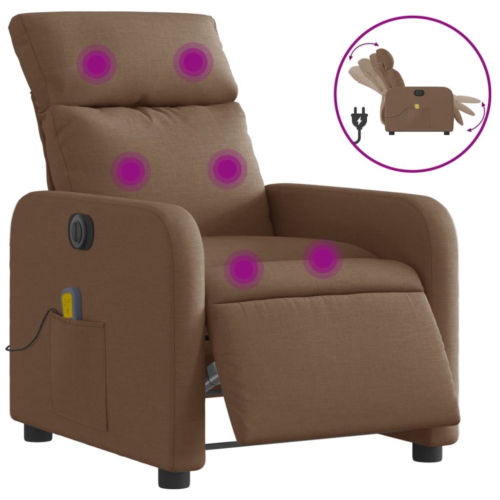 vidaXL Poltrona de massagens reclinável elétrica tecido castanho