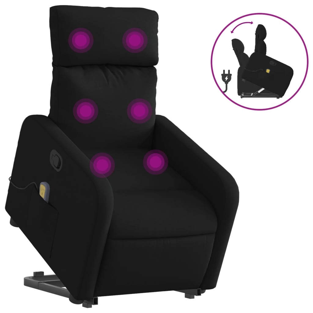 vidaXL Poltrona de massagens reclinável elevatória tecido preto