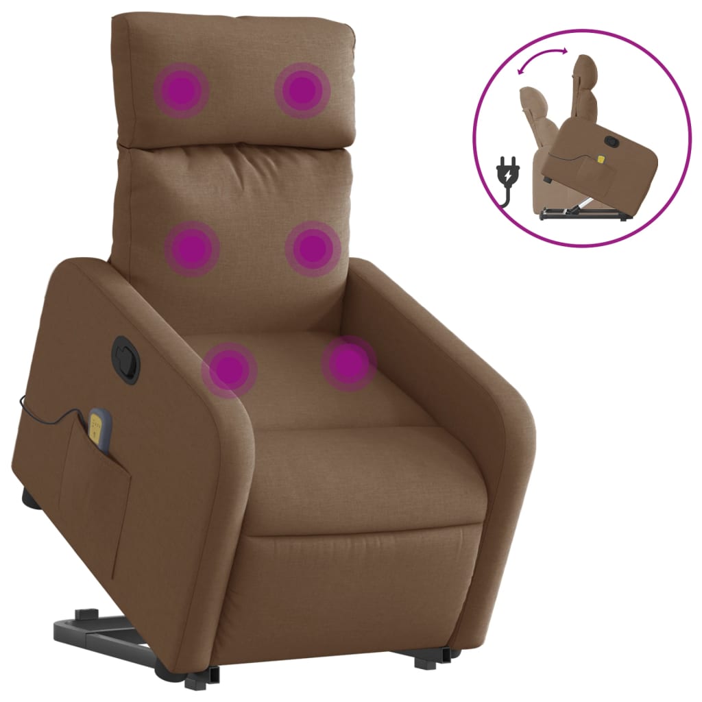 vidaXL Poltrona reclinável massagens tecido castanho