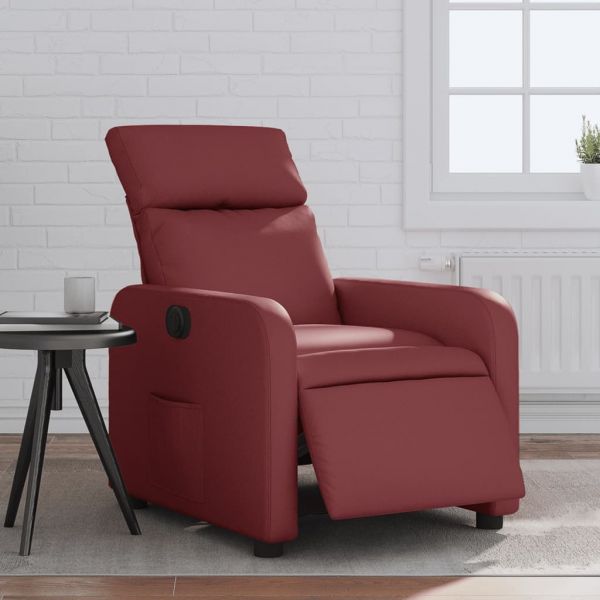 vidaXl Poltrona Reclinável Elétrica Couro Artificial Vermelho Tinto - 3206739
