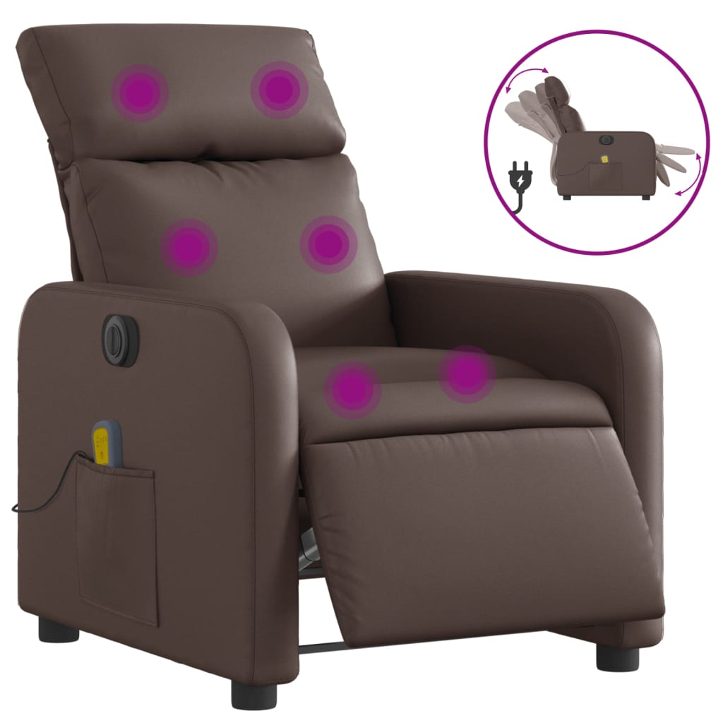 vidaXL Poltrona massagens reclinável elétrica couro artif. castanho