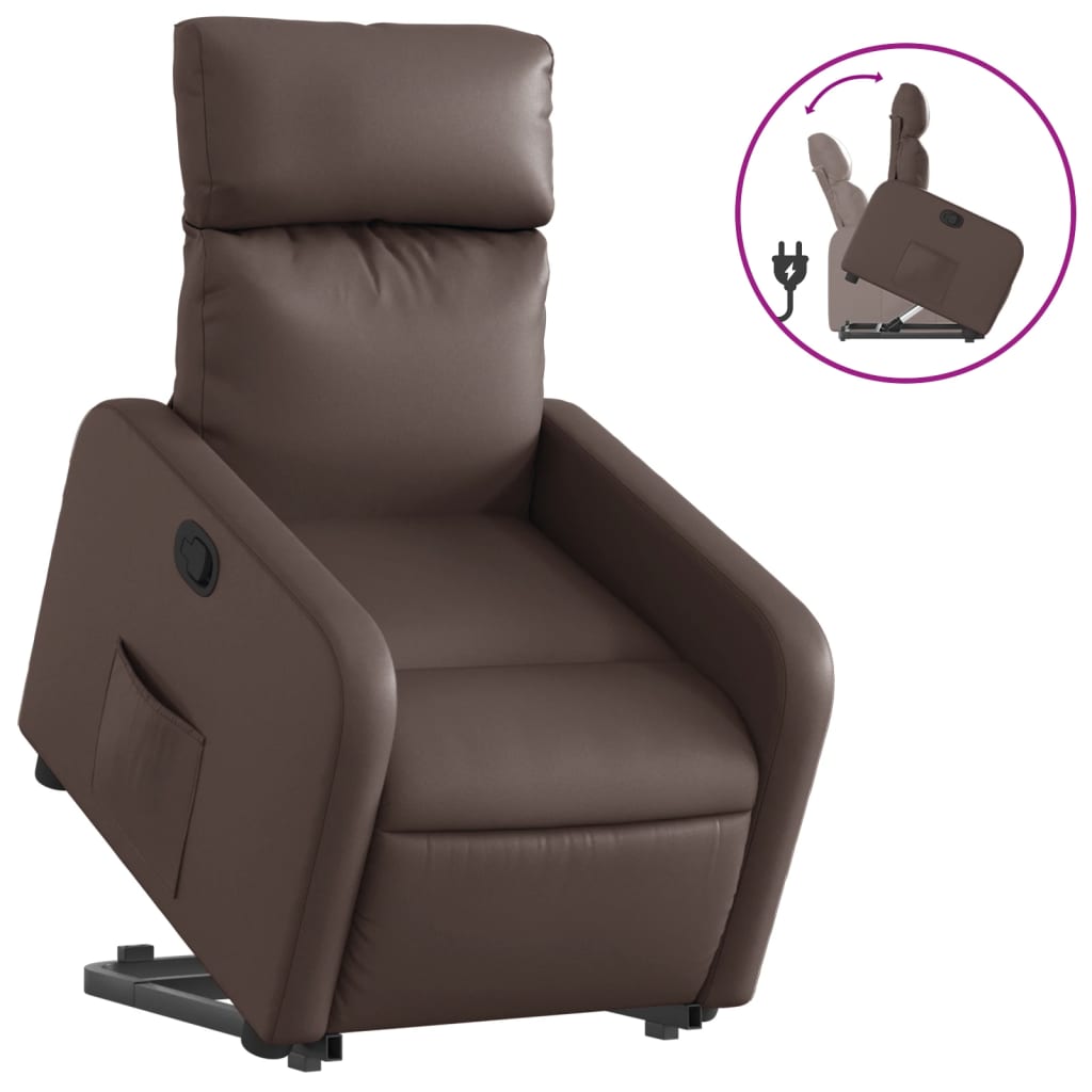 vidaXL Poltrona reclinável elevatória couro artificial castanho