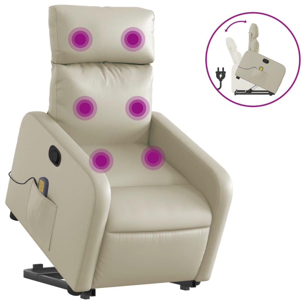 vidaXL Poltrona reclinável de massagens couro artificial cor creme