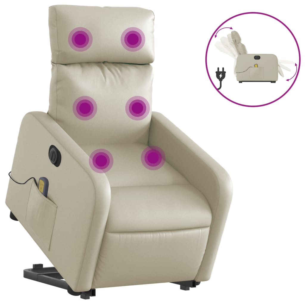 vidaXL Poltrona reclinável elevatória elétrica couro artificial creme
