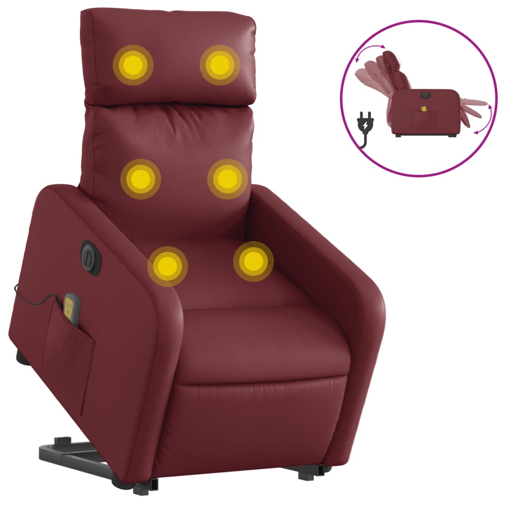 vidaXL Poltrona reclin. elevatória elétrica couro artif vermelho-tinto