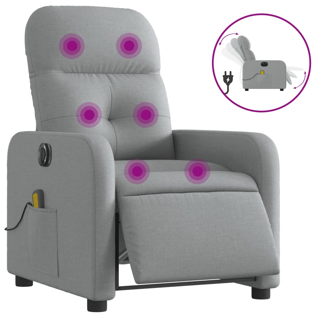 vidaXL Poltrona de massagens reclinável elétrica tecido cinzento-claro