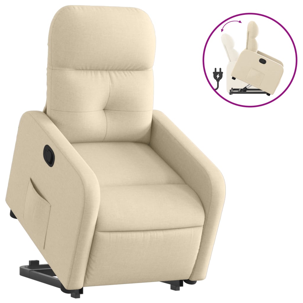 vidaXL Poltrona reclinável elevatória tecido cor creme