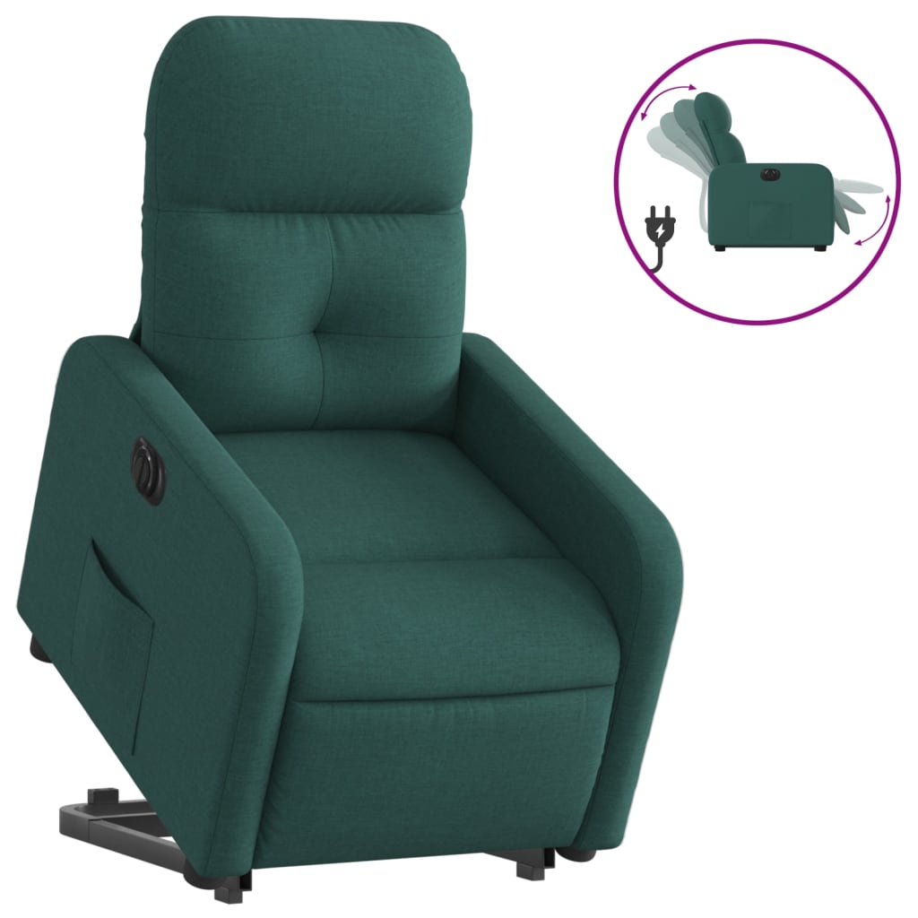 vidaXL Poltrona reclinável elevatória elétrica tecido verde-escuro