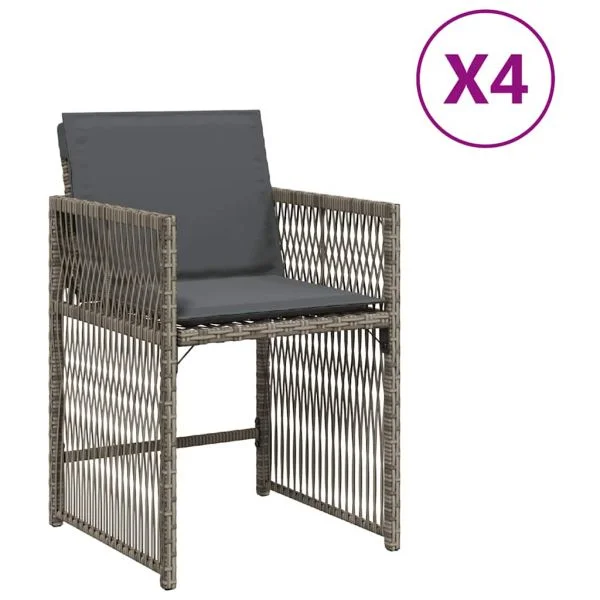 vidaXL Cadeiras de Jardim com Almofadões 4 Peças Vime Pe Cinzento - 2713659776